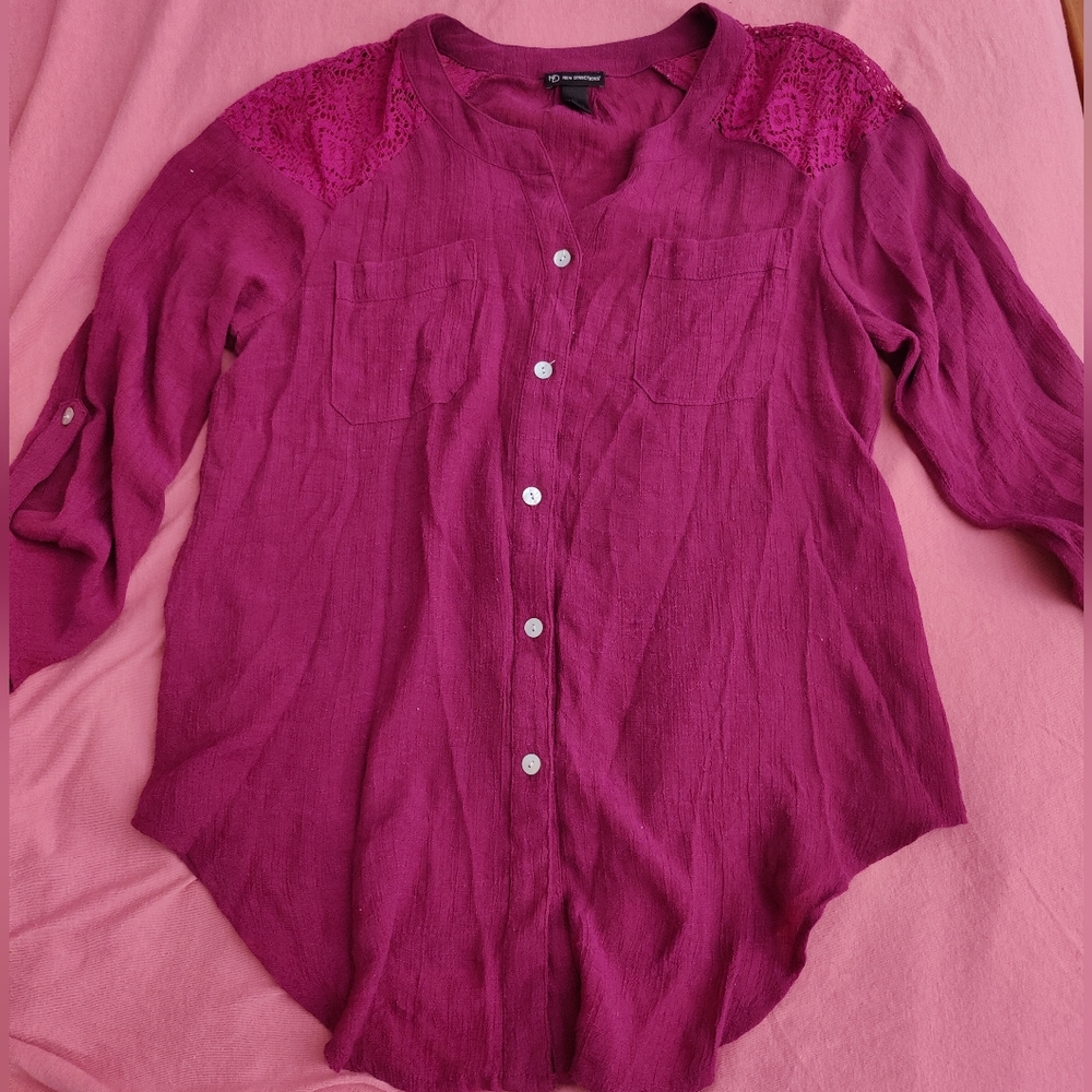 New Directions pink button up blouse